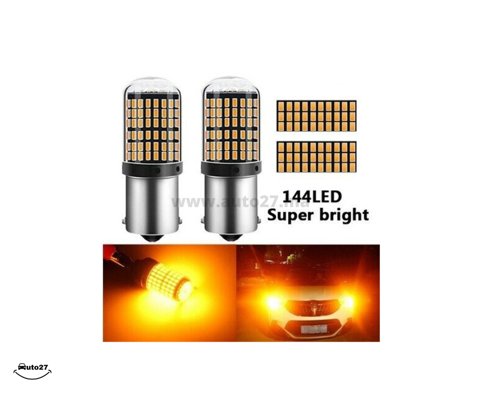 Ampoules LED PY21W Canbus ORANGE 144SMD pour Clignotants Voitures STD