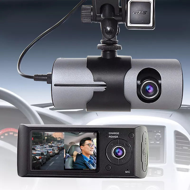 Caméra voiture . Enregistreur vidéo R300 2,7 pouces double objectif caméra de tableau de bord voiture caméra dvr avec enregistreur GPS . std